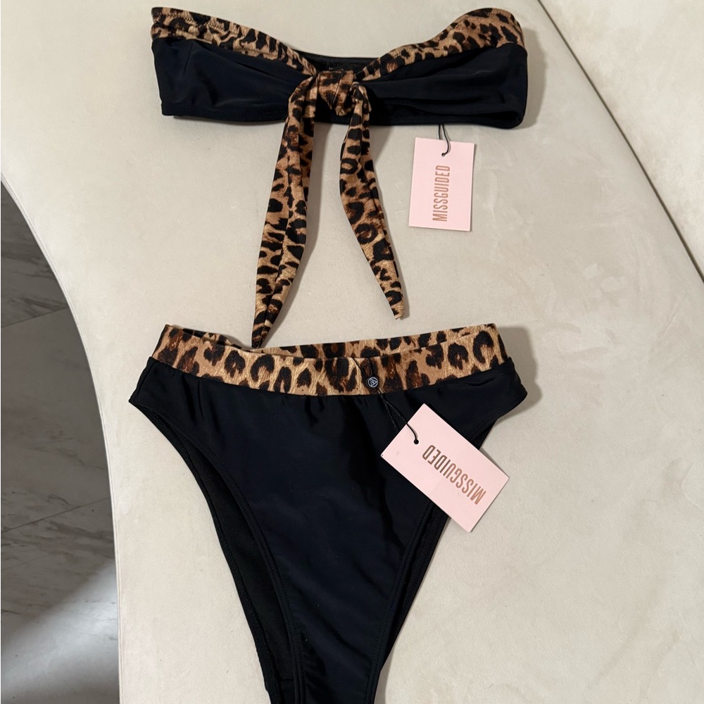 Missguided Leopard Print and Black Bikini
